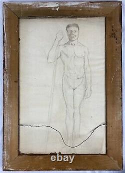 Antique Circa 1900 Academic Drawing Study of Nude African American Man, Framed