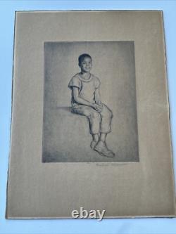 Antique Etching Black Portrait African American Child Youth By Rosalind Abramson