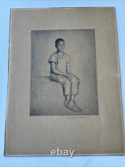 Antique Etching Black Portrait African American Child Youth By Rosalind Abramson