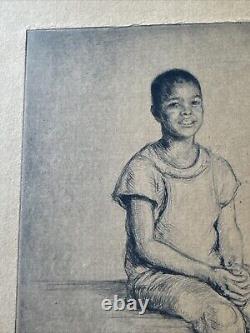 Antique Etching Black Portrait African American Child Youth By Rosalind Abramson