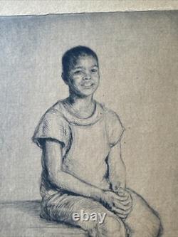 Antique Etching Black Portrait African American Child Youth By Rosalind Abramson