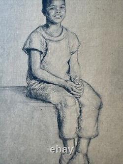 Antique Etching Black Portrait African American Child Youth By Rosalind Abramson