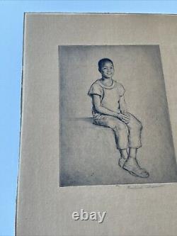 Antique Etching Black Portrait African American Child Youth By Rosalind Abramson
