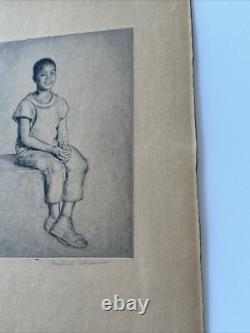Antique Etching Black Portrait African American Child Youth By Rosalind Abramson
