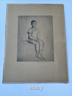 Antique Etching Black Portrait African American Child Youth By Rosalind Abramson