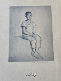 Antique Etching Black Portrait African American Child Youth By Rosalind Abramson