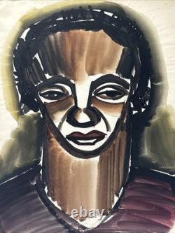 Antique Expressionist Painting Portrait Black African American 1940's Modernism