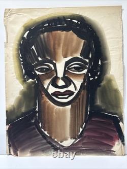 Antique Expressionist Painting Portrait Black African American 1940's Modernism