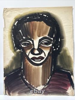 Antique Expressionist Painting Portrait Black African American 1940's Modernism