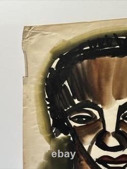 Antique Expressionist Painting Portrait Black African American 1940's Modernism