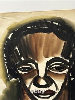 Antique Expressionist Painting Portrait Black African American 1940's Modernism