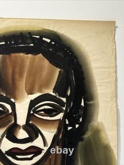 Antique Expressionist Painting Portrait Black African American 1940's Modernism