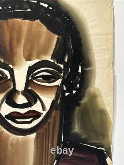 Antique Expressionist Painting Portrait Black African American 1940's Modernism