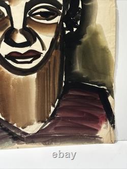 Antique Expressionist Painting Portrait Black African American 1940's Modernism