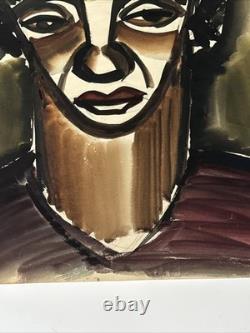Antique Expressionist Painting Portrait Black African American 1940's Modernism