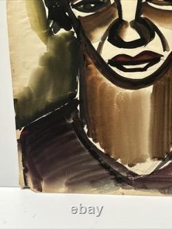 Antique Expressionist Painting Portrait Black African American 1940's Modernism