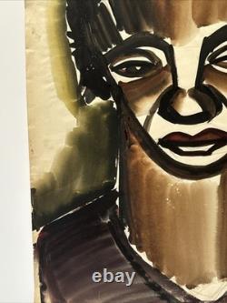 Antique Expressionist Painting Portrait Black African American 1940's Modernism