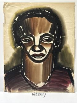 Antique Expressionist Painting Portrait Black African American 1940's Modernism