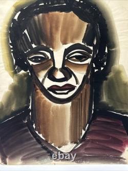 Antique Expressionist Painting Portrait Black African American 1940's Modernism