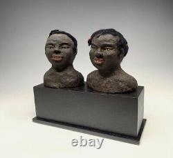 Antique Folk Art African American Busts 1930s Black Signed C Thomas Outsider