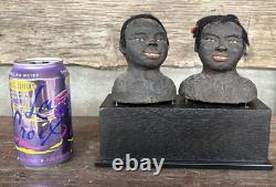 Antique Folk Art African American Busts 1930s Black Signed C Thomas Outsider