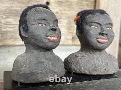 Antique Folk Art African American Busts 1930s Black Signed C Thomas Outsider