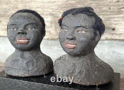 Antique Folk Art African American Busts 1930s Black Signed C Thomas Outsider