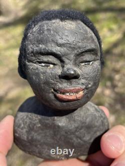 Antique Folk Art African American Busts 1930s Black Signed C Thomas Outsider