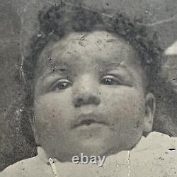 Antique Full Plate Tintype Photograph Adorable Black African American Baby Child