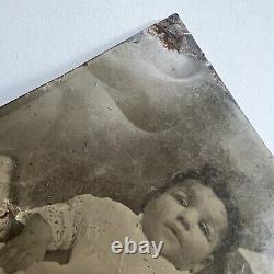 Antique Full Plate Tintype Photograph Adorable Black African American Baby Child