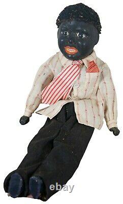 Antique German Bisque Black Ebony Young Boy Character Doll Cloth Body 16