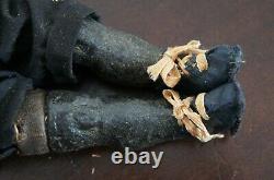 Antique German Bisque Black Ebony Young Boy Character Doll Cloth Body 16