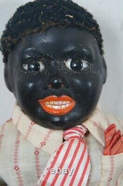 Antique German Bisque Black Ebony Young Boy Character Doll Cloth Body 16