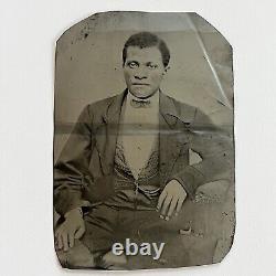 Antique Half Plate Tintype Photograph Handsome Young Black African American Man