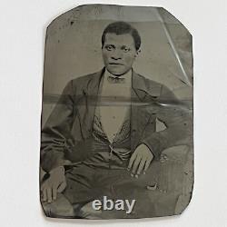 Antique Half Plate Tintype Photograph Handsome Young Black African American Man
