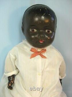 Antique Large Black Composition Cloth Doll 28