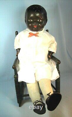 Antique Large Black Composition Cloth Doll 28