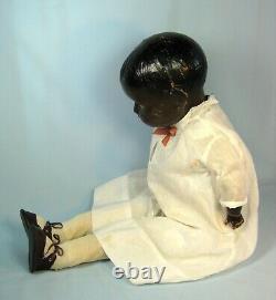 Antique Large Black Composition Cloth Doll 28