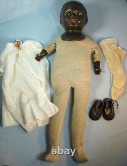 Antique Large Black Composition Cloth Doll 28