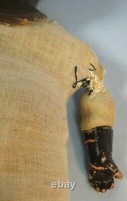 Antique Large Black Composition Cloth Doll 28