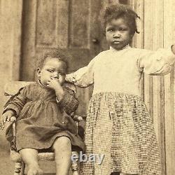 Antique Large Photograph On Board Adorable Black African American Children Moore