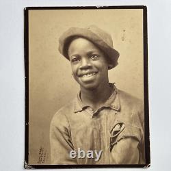 Antique Large Photograph On Board Charming Black African American Boy Moore