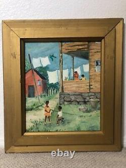 Antique Mid Century Black African American Modern Folk Art Oil Painting