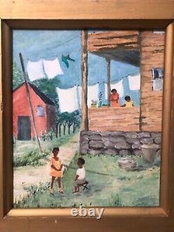 Antique Mid Century Black African American Modern Folk Art Oil Painting