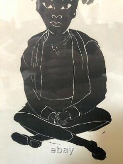 Antique Mid Century Modern Black African American Lithograph Ruth G. Waddy