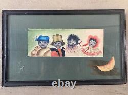 Antique Old 19th c. Primitive African American Black Folk Art Painting, 1880s