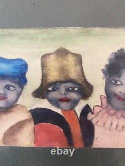 Antique Old 19th c. Primitive African American Black Folk Art Painting, 1880s