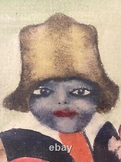 Antique Old 19th c. Primitive African American Black Folk Art Painting, 1880s