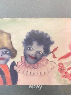 Antique Old 19th c. Primitive African American Black Folk Art Painting, 1880s