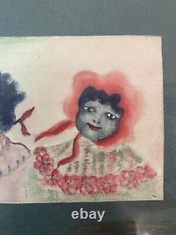 Antique Old 19th c. Primitive African American Black Folk Art Painting, 1880s